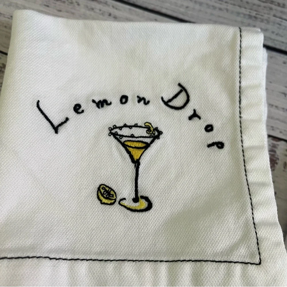 Pottery Barn Embroidered Cocktail Napkins Lemon Drop/Blue Moon/Appletini